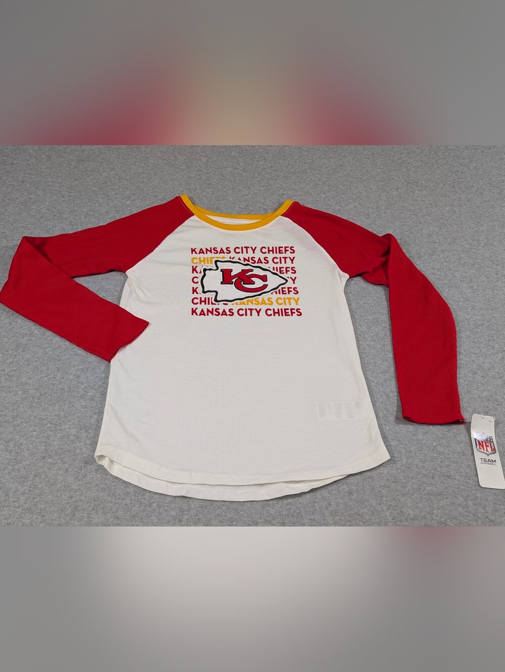 Kansas City Chiefs Girls L 10/12 Long Sleeve Thermal Raglan Shirt NWT